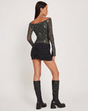 Image of Neira Long Sleeve Mesh Bardot Top in Floral Khaki Silhouette