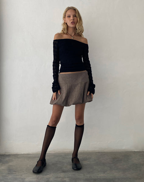 Image of Neira Long Sleeve Bardot Top in Textured Knit Black