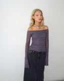 Image of Neira Long Sleeve Bardot Top in Textured Knit Ocean Storm