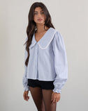 Image of Nelcy Oversized Collared Shirt in Small Vertical Stripe Blue