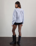 Image of Nelcy Oversized Collared Shirt in Small Vertical Stripe Blue