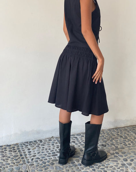 image of MOTEL X JACQUIE Neleta Shirred Waist Midi Skirt in Black