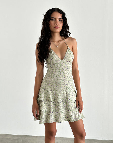 Takayi Mini Dress in Linen Mono Check Green