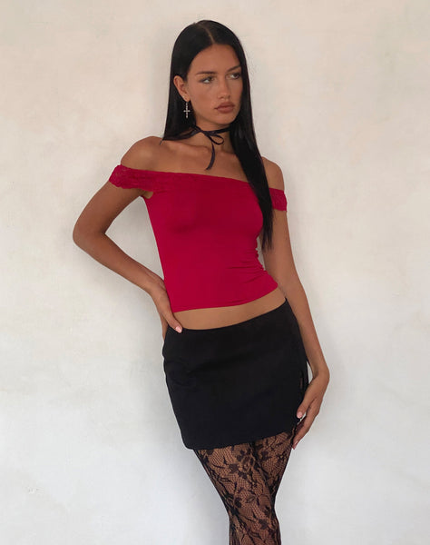 Image of Nesel Bardot Top in Slinky Lace Red