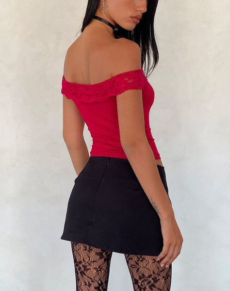 Image of Nesel Bardot Top in Slinky Lace Red