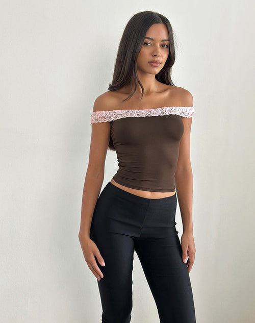 Image of Nesel Top in Brown Slinky Lace Pink