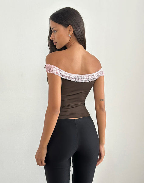 Image of Nesel Top in Brown Slinky Lace Pink