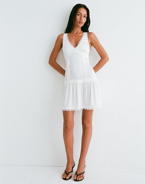 Image of Nesha Ruffle Satin Mini Dress in White