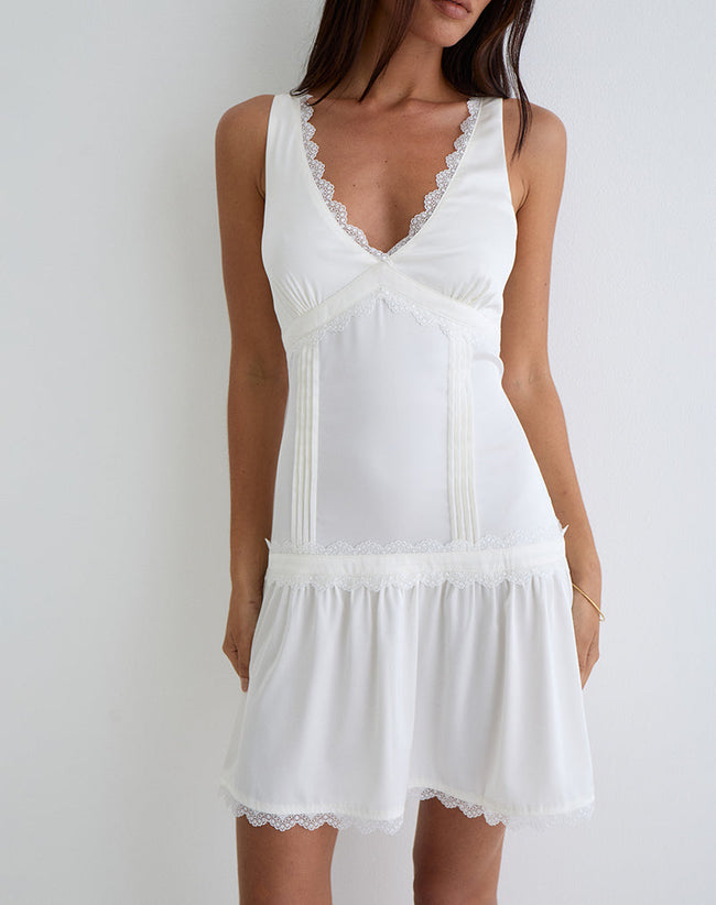 Image of Nesha Ruffle Satin Mini Dress in White