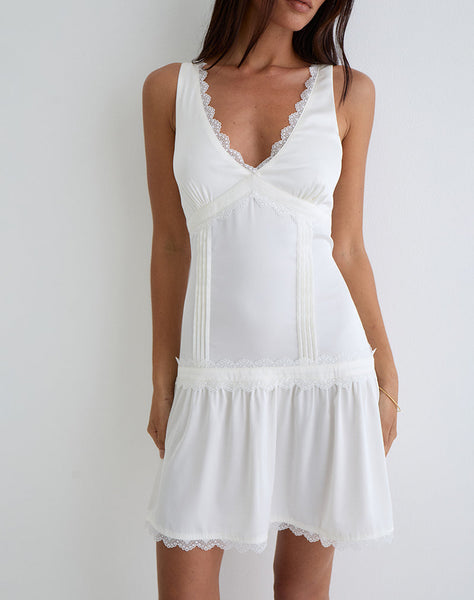 Image of Nesha Ruffle Satin Mini Dress in White