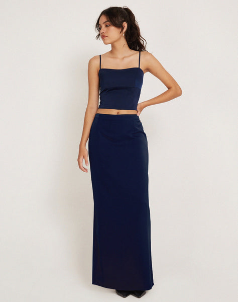 Image of Layla Maxi Skirt in Satin Midnight Navy Blue