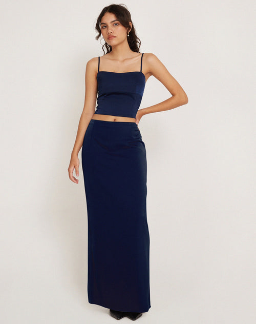 Image of Layla Maxi Skirt in Satin Midnight Navy Blue