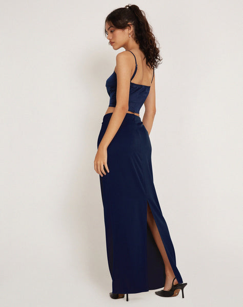 Image of Layla Maxi Skirt in Satin Midnight Navy Blue