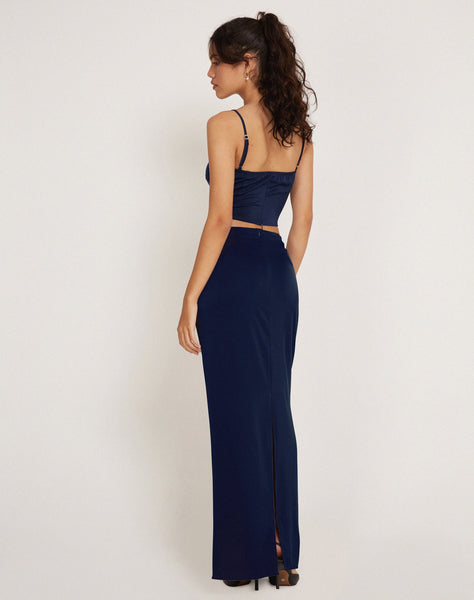 Image of Layla Maxi Skirt in Satin Midnight Navy Blue