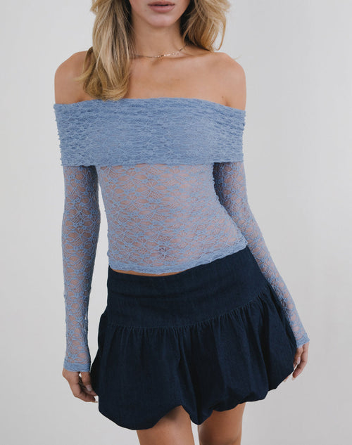 Image of Nesta Bardot Top in Unlined Lace Blue