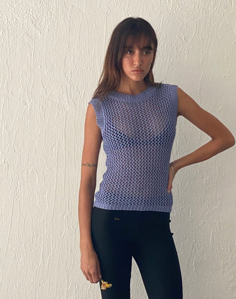 Image of Nibura Open Back Vest Top in Blue Knit