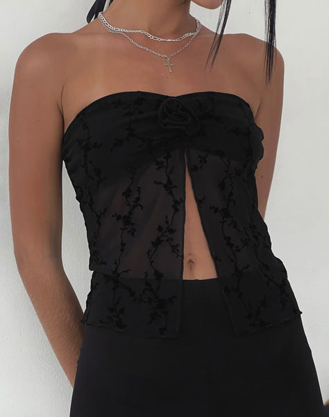 Image of Nicola Butterfly Top in Vine Flower Black