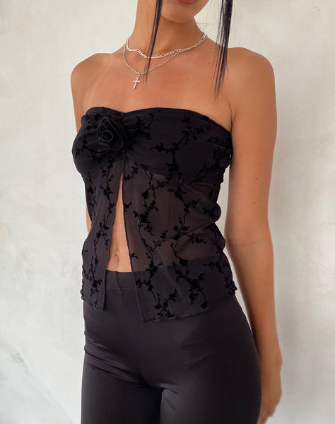 Image of Nicola Butterfly Top in Vine Flower Black