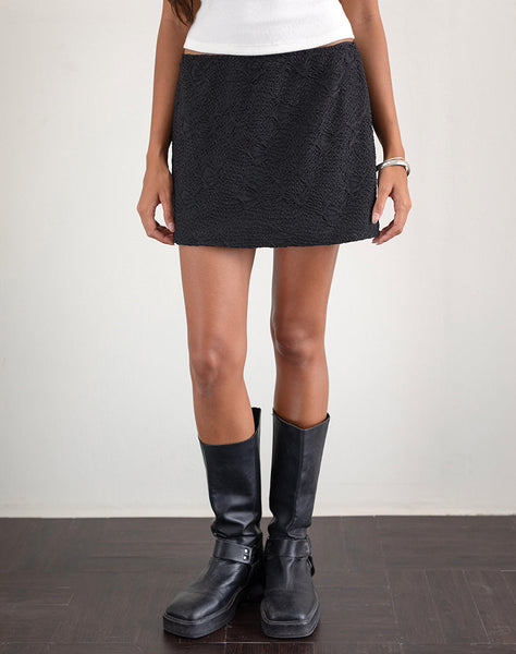 Image of Nidya A-line Mini Skirt in Textured Mesh Black