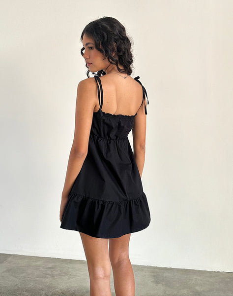 Image of Nigta Tie Front Mini Dress in Poplin Black