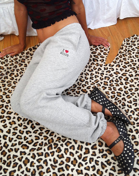 Image of Emiko Oversized Joggers in Grey Marl with I Love 2010's Print