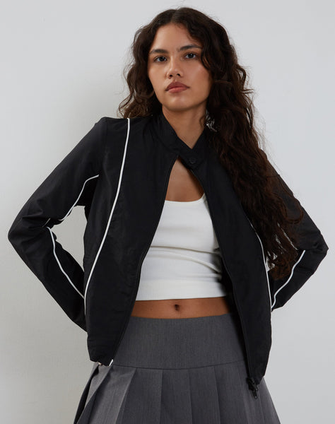 Image of Nila Zip Up Biker Jacket in Black Nylon