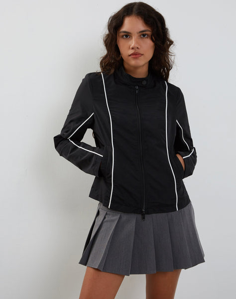 Image of Nila Zip Up Biker Jacket in Black Nylon