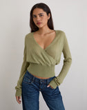 Image of Nilza Wrap Top in Knit Sage Green