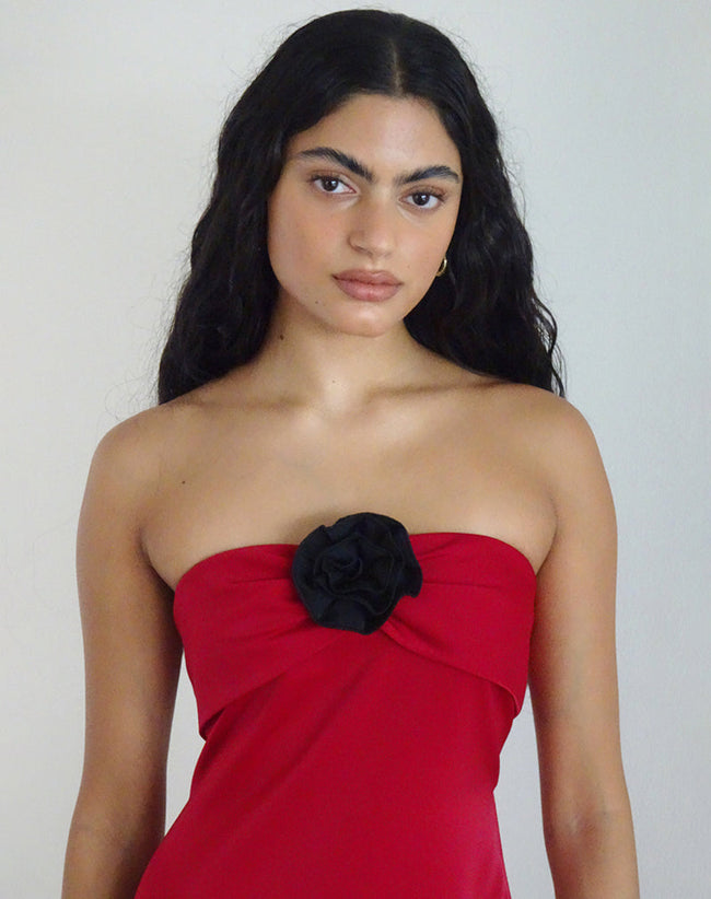 Image of Ninivala Dress in Red with Black Rosette