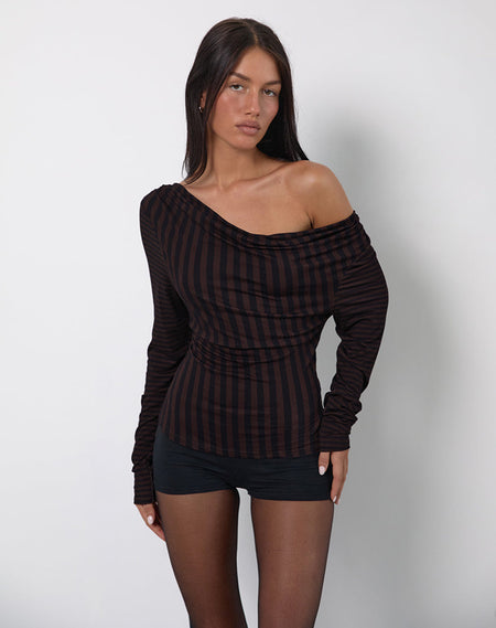 Flonne Ruched Top in Stretch Broderie Brown