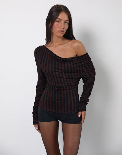 Image of Nirmala Top in Diagonal and Mini Stripe Maroon