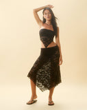 image of Vana Waterfall Hem Lace Midi Skirt in Jet Black