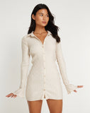 image of Nitara Button Up Mini Dress in Crinkle Beige