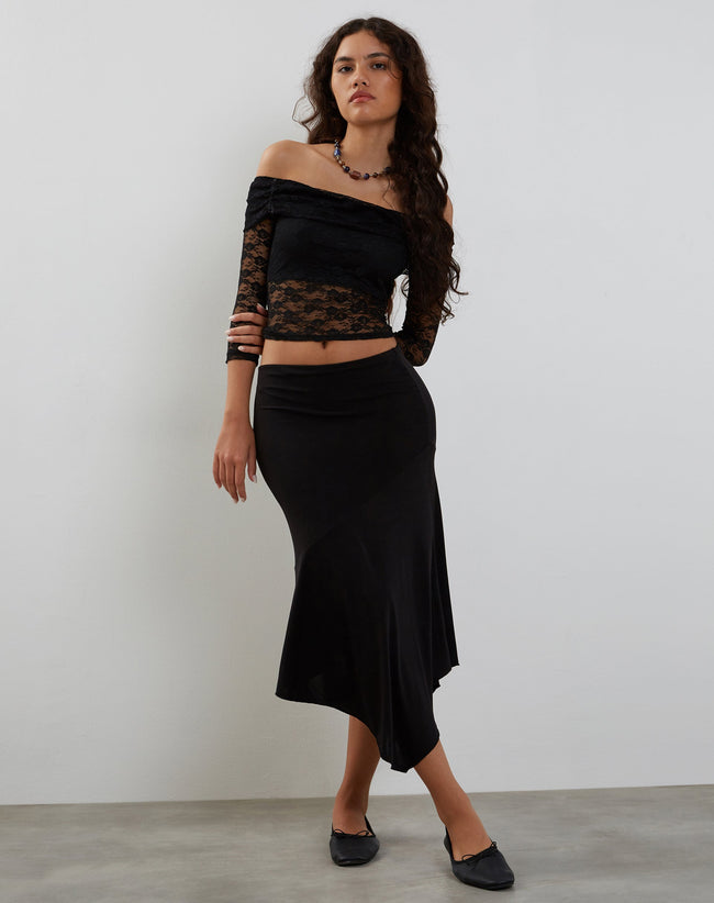 Image of Nixie Long Sleeve Bardot Top in Lace Black