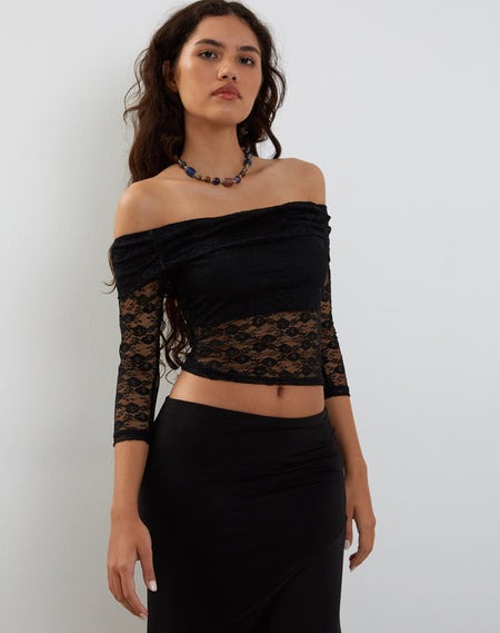 Gavya Long Sleeve Bardot Top in Black