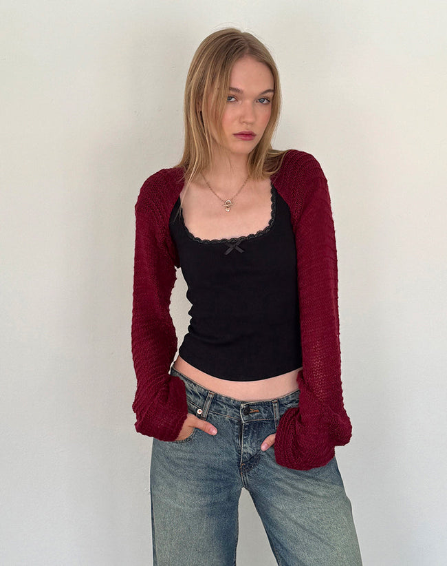 Image of Nobila Knitted Shrug Top in Burgundy