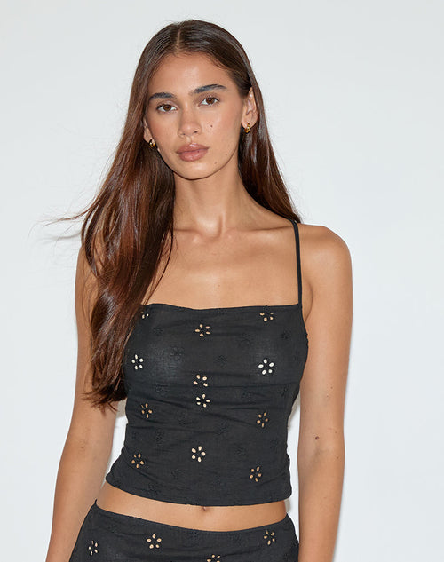 Image of Nobita Cami Top in Flower Broderie Black