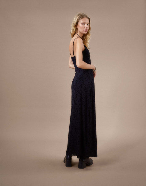 image of Nodu Maxi Dress in Black Dainty Floral Flock