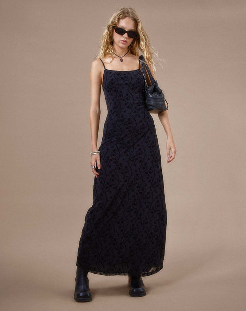 image of Nodu Maxi Dress in Black Dainty Floral Flock