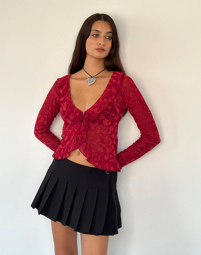 Image of Noemi Cardigan in Red Grunge Floral Flock