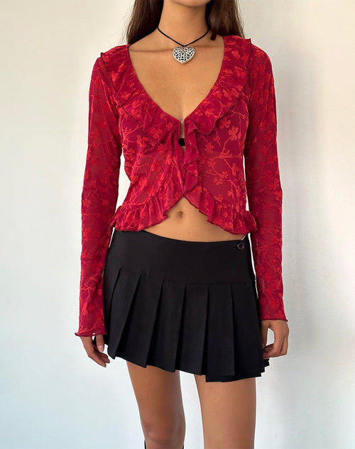 Image of Noemi Cardigan in Red Grunge Floral Flock