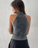 Image of Noena High Neck Top in PU Slate Grey