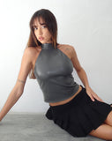 Image of Noena High Neck Top in PU Slate Grey