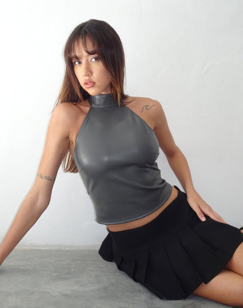 Image of Noena High Neck Top in PU Slate Grey