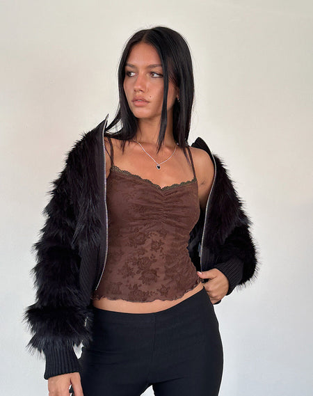 Tezza Cami Top in Brown Glitter Chiffon