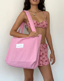 Image of Nola Tote Bag in Flamingo Pink with Motel Love Embroidery