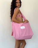 Image of Nola Tote Bag in Flamingo Pink with Motel Love Embroidery