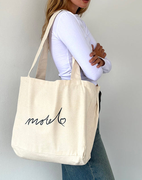 Image of Nola Totebag in Off White with Motel Embroidery