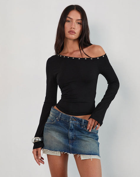 Image of Noraba One Shoulder Top in Black with Eyelets