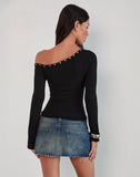 Image of Noraba One Shoulder Top in Black with Eyelets